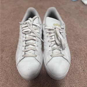 Adidas White Shoes with Gold Accents